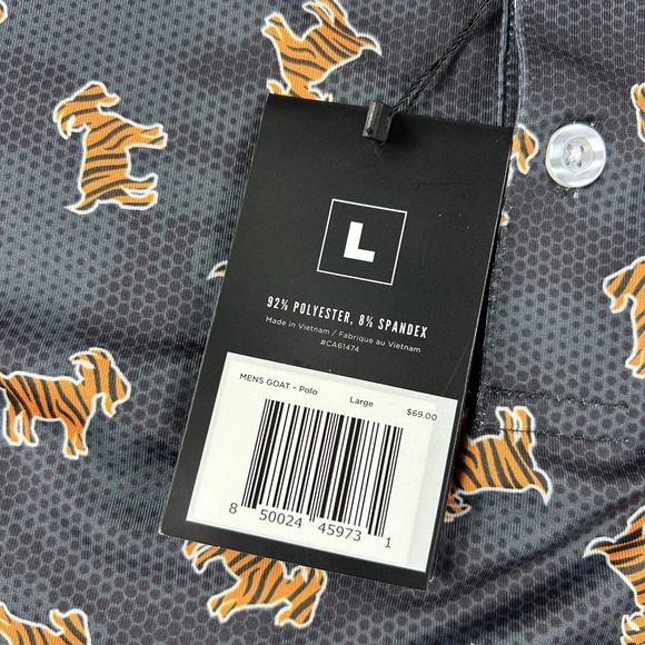 Waggle Polo Shirt Mens Large Gray Tiger Dog Print GOAT Golf Performance Stretch - Picture 4 of 8